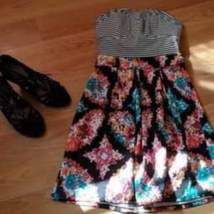 Women's Skater Floral and Striped Sundress